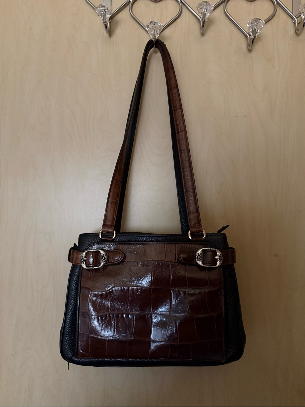 Brighton Brown and Black Croc-Texture Shoulder Bag